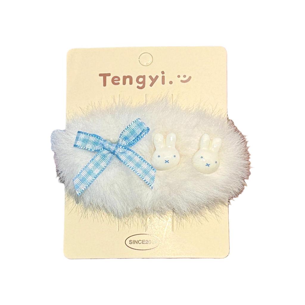 New Autumn/Winter Bow Plush Rabbit Fur Hair Clip - Sweet Girlish BB Clip