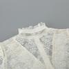 Top da Pendolare Donna Estivo in Pizzo Jacquard Trasparente con Maniche a Bolla e Bordi a Fungo, Design Cardigan con Zip, Manica Lunga
