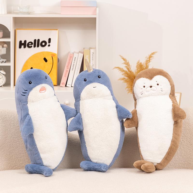 35/70cm Cartoon Adorable Marine Animal Seal Plush Doll Pillow Gentle Shark Narwhal Plush Toy Home Decor Appease Present Designed For Children