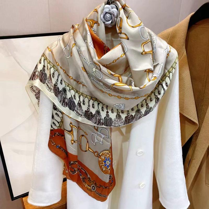Silk Scarf Women'S Versatile Light Luxury Calla Lily Long Mulberry Silk Scarf Anti-Sun Shawl
