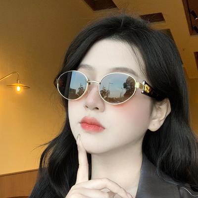 Retro Oval Frame Sunglasses  New Metal Sunglasses Ins Street Sunglasses 98111