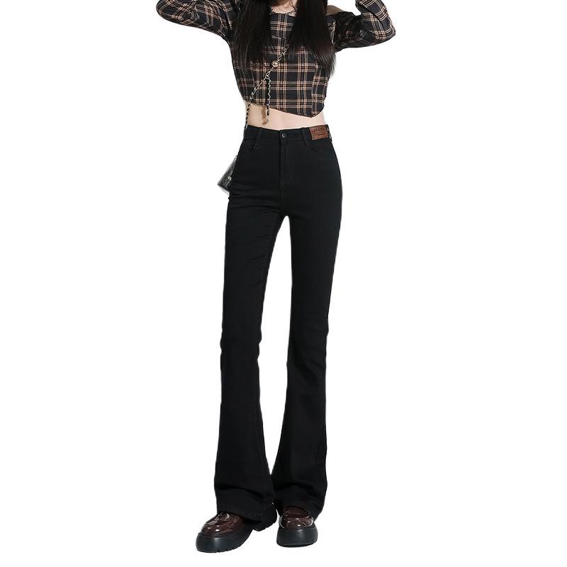 Women's High-Waisted Slim-Fit Fleece-Lined Micro-Flare Jeans for Autumn and Winter