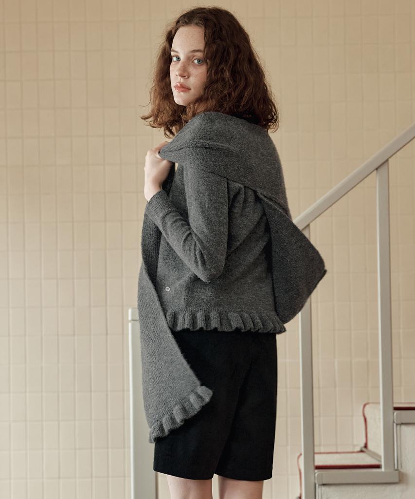 ZEROSTREET [2 Colors] Frill Sweater & Hooded Scarf Set