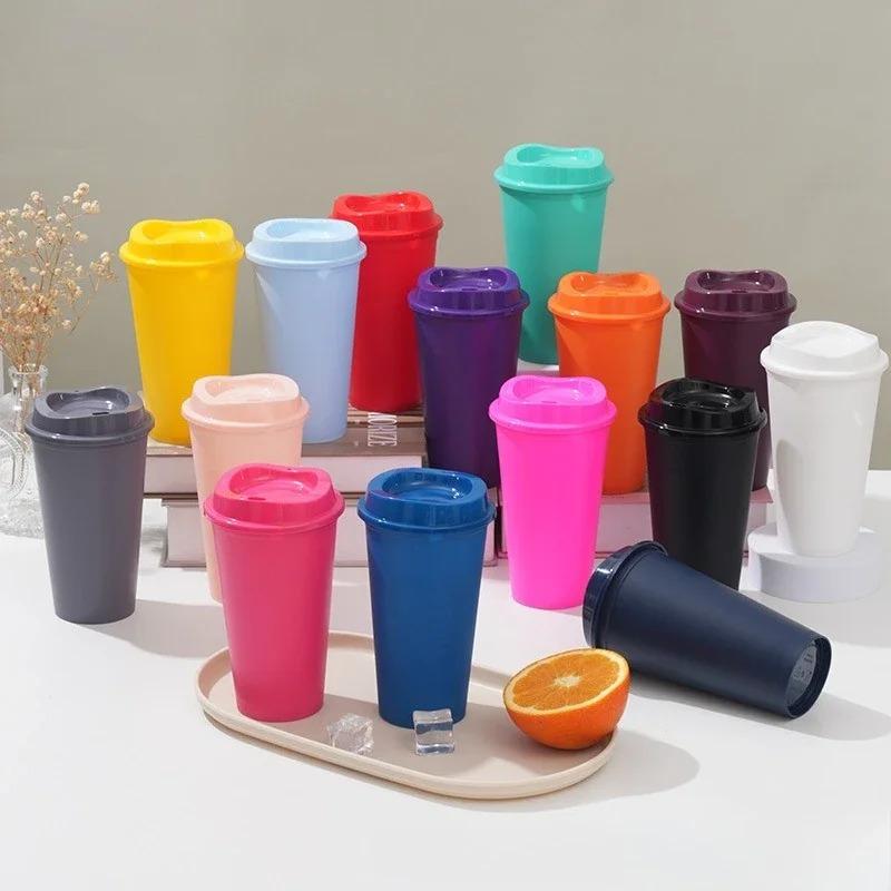 16OZ 475ml Color Reusable Plastic Straw Cup Large Capacity Leakproof Travel Tumbler for Coffee Smoothie Home Party Takeaway Cup