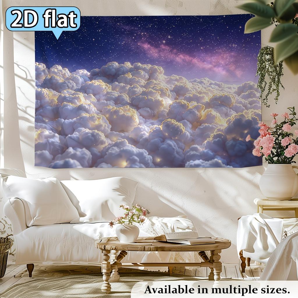 1pc Surreal Dreamy Cloud Sea and Starry Sky Theme Banner Background Fabric, Romantic Qixi Festival Decoration Party Decorations