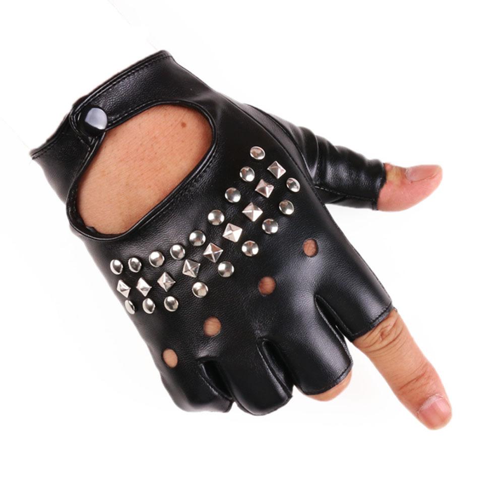 Street Dance Half Finger Gloves Men's Nightclub Pole Dance Rivet Gloves Performance Dance Spring and Summer Dance Performance Leather Gloves