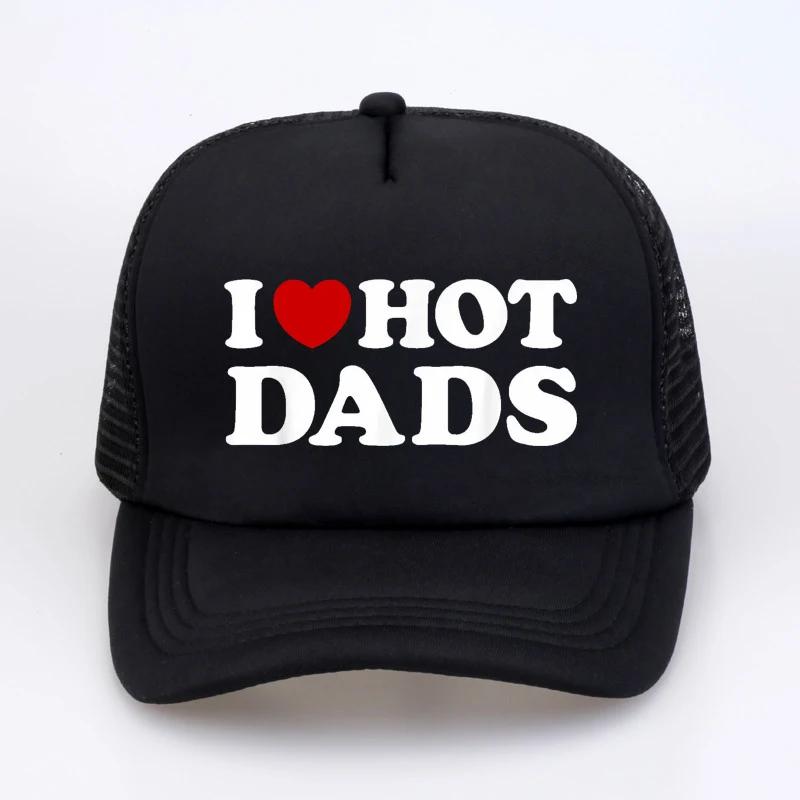 I Love Hot Dads Red Heart Graphic Baseball Cap Cotton Streetwear Pop Dad Hat Outdoors Unisex Mesh Fishing Caps