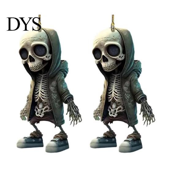 Cool Skeleton Ornament for Car 2Pcs Hoodie Ornaments, 2D Flat Acrylic Pendants, Gothic Trendy Style Hanging Ornaments Rearview Mirror, Backpack,