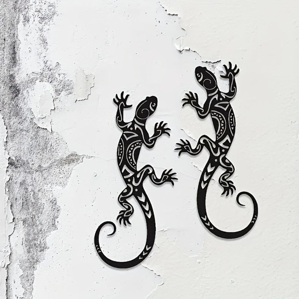2 Piece Metal Gecko Wall Art Iron Sculpture Modern Home Garden Decor Indoor Outdoor