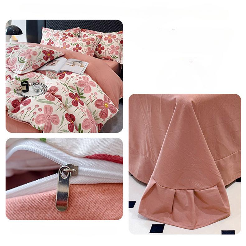 Vierteiliges Retro-Pastoral-Set aus reiner Baumwolle mit Bettwäsche und dreiteiligem Bettbezug aus verdickter, gebürsteter Baumwolle