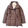 Winter new thickened lapel waist cotton coat showing thin solid color cotton coat women