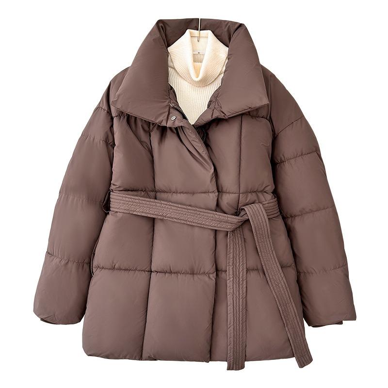 Winter New Thickened Lapel Waist Cotton Coat Showing Thin Solid Color Cotton Coat Women