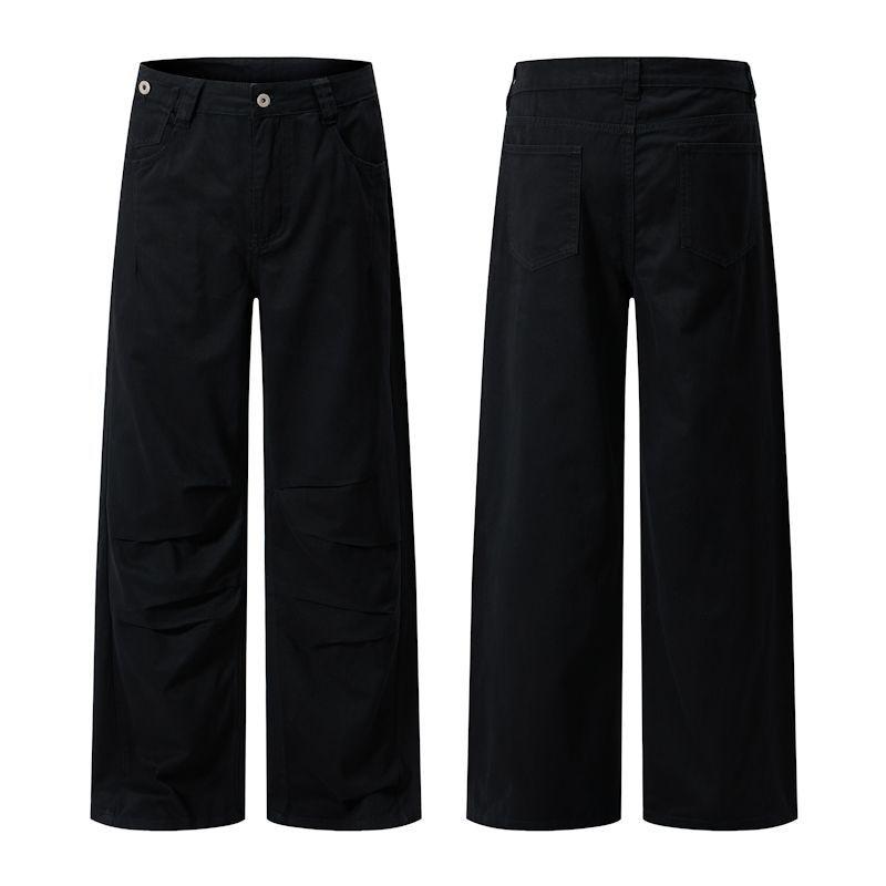 American retro trendy brand pleated design casual pants men's trend fashion loose wide-leg straight overalls