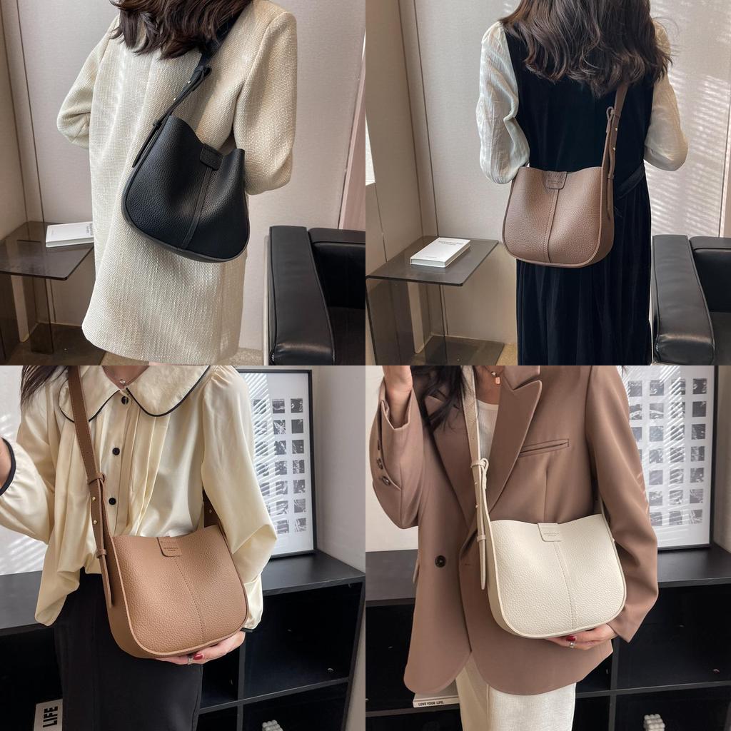 2024 New Fashion Women's Shoulder Bag Urban Simple Style Pu Bucket Bag Black
