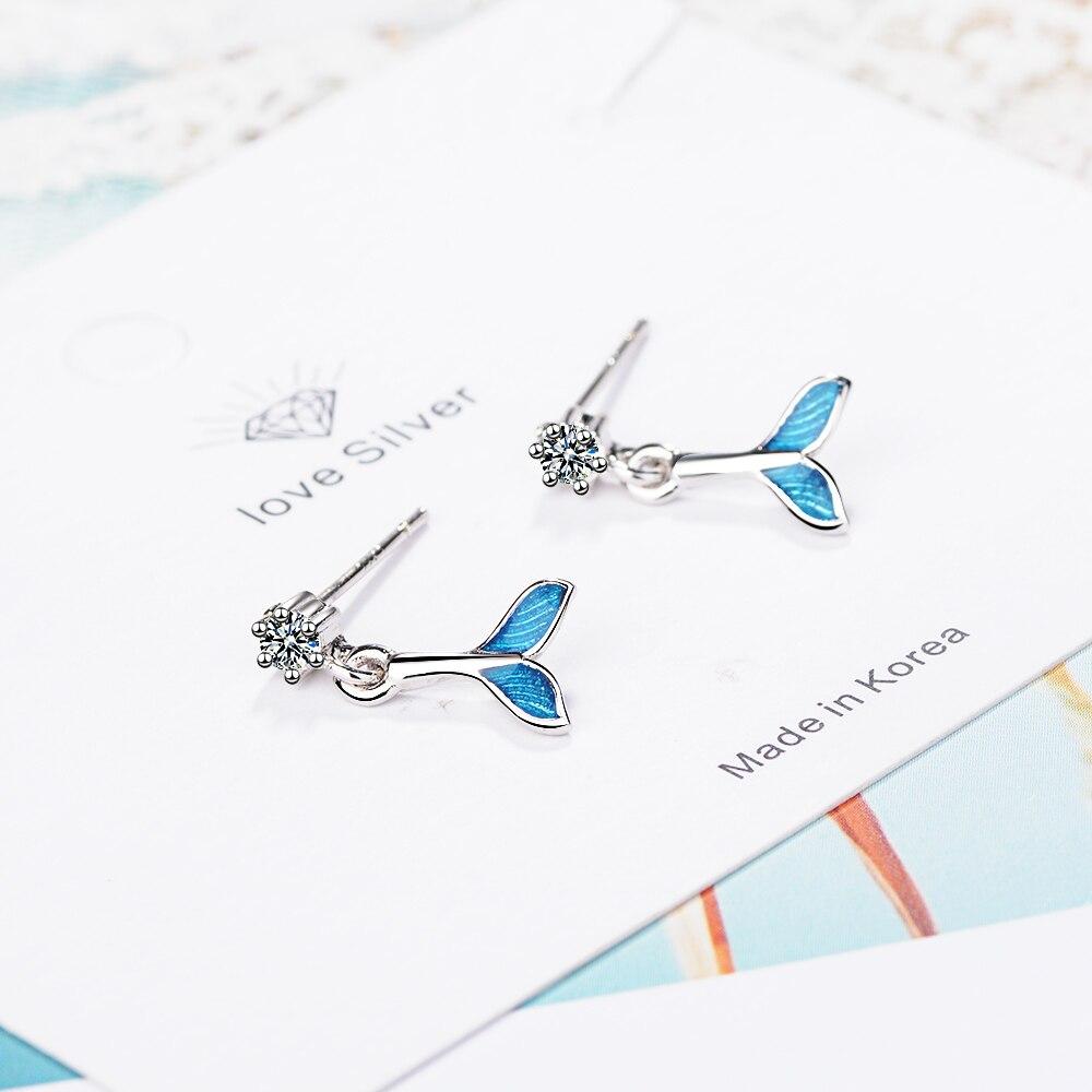 925 Sterlingsilber Meerjungfrau Glitzer Fischschwanz Hängeohrringe Damen Schmuck Schicke Mode Ohrringe mit Zirkon S -E839