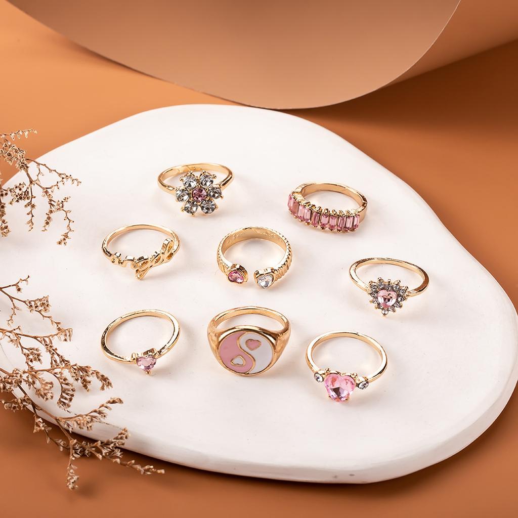 Módní dámská 8dílná sada prstenů - Dámský prsten Kovový prsten Lesklý prsten Kovový prsten Sváteční dárek