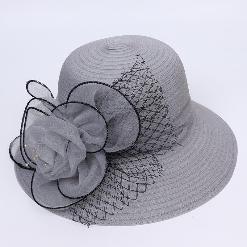 Ladies sun hat spring mesh exquisite handmade big flower top hat summer sun hat retro outdoor gauze hat