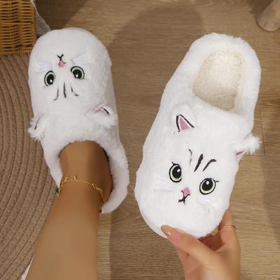 Winter Anti-slip Cute Cat Slippers, Plush Warm Cotton Slippers for Couples