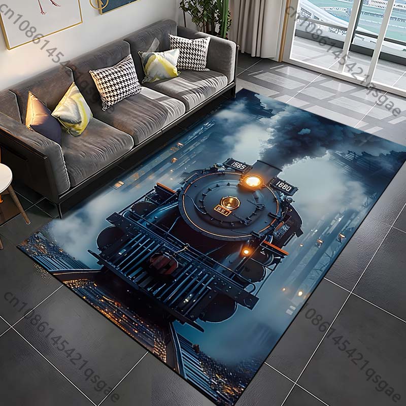 Retro Steam Train Pattern Rug Carpets for Bedroom Living Room Bathroom Mat Creative Door Mat Cloakroom Home Decor Area Rug