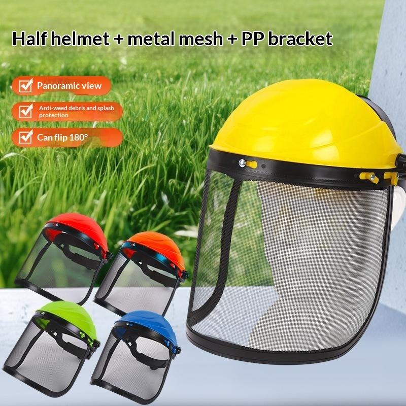 Garden Grass Trimmer Helmet with Full Face Mesh Visor Breathable Anti-Scratch Safety Guard for Yard Lawn Mowing Work