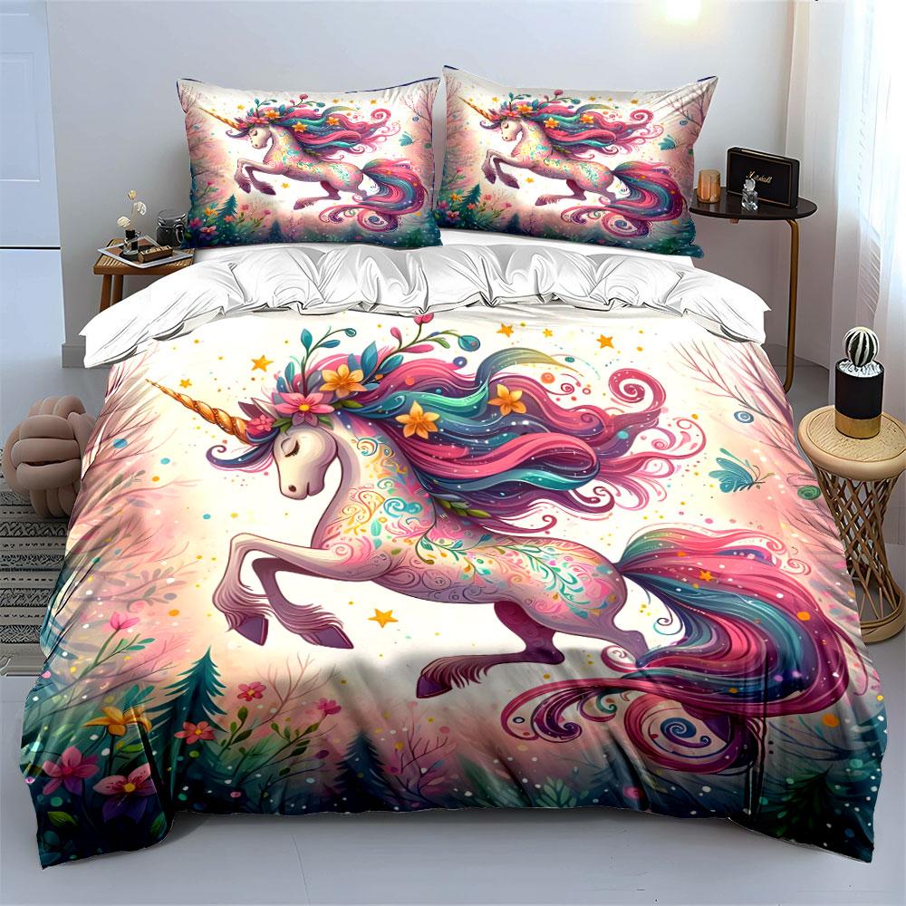 Magical Unicorn Fantasy Décor Set Exquisite Three-Piece Bedding Set Gift For Kids And Adults