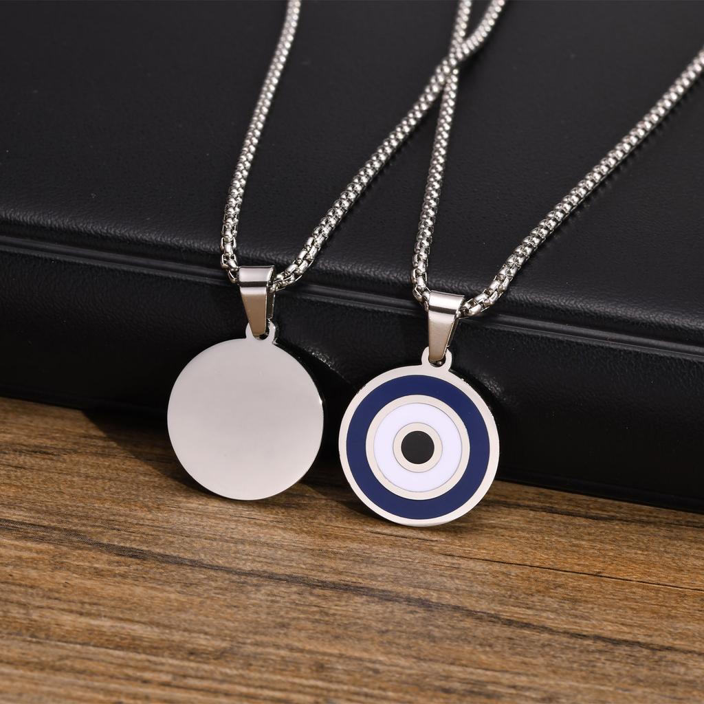 Vnox Turkish Lucky Double Layer Evil Eyes Pendant Necklace for Men, Stacked Blue Eye Necklace Set Jewelry Gift