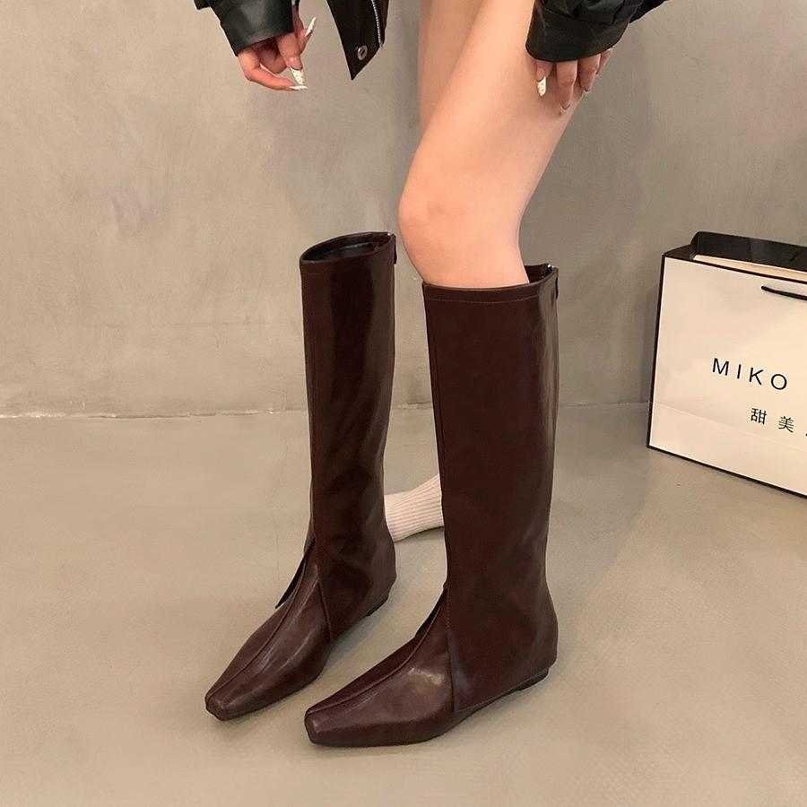 

Trendy thick-heeled trouser boots French niche pointed-toed mid-boots but knee high-heeled boots 2024 autumn and winter boots 40 коричневий