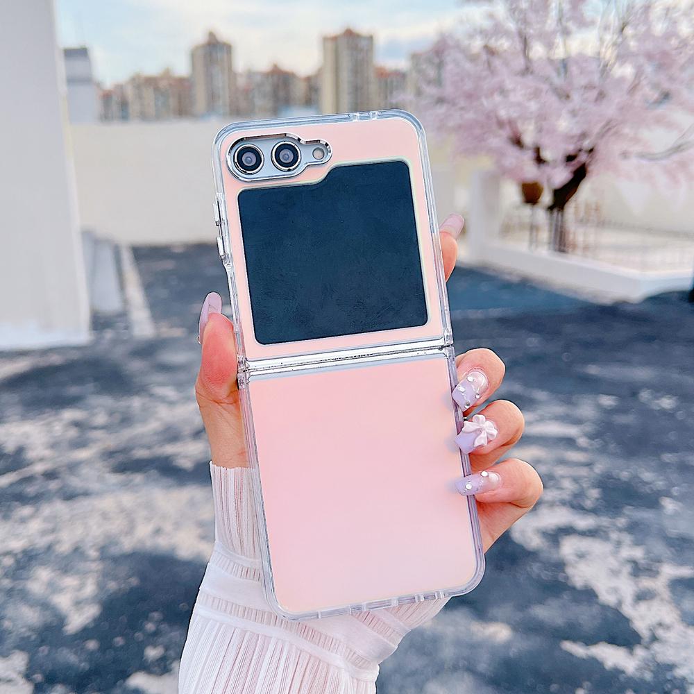 KEYSION Custodia per telefono colorata con gradiente laser alla moda per Samsung Z Flip 6 5 5G Cover posteriore antiurto in TPU+PC per Galaxy Z Flip 7 FE