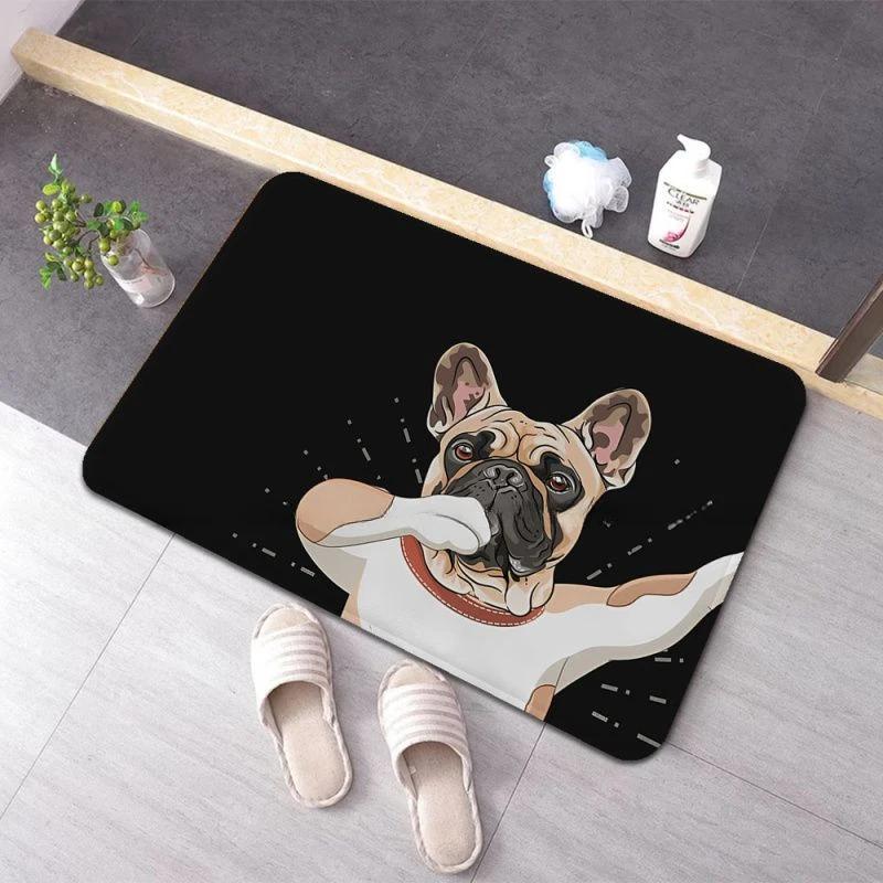 Plush Soft Non-slip Absorbent INS Style French Bulldog Print Mat for Bathroom Bedroom Laundry Room Rug Carpet Home Decor