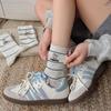 Spring & Summer Korean Style Cartoon Embroidered Puppy Mid-Calf Socks - Women's Academy Stripes Slouch Socks