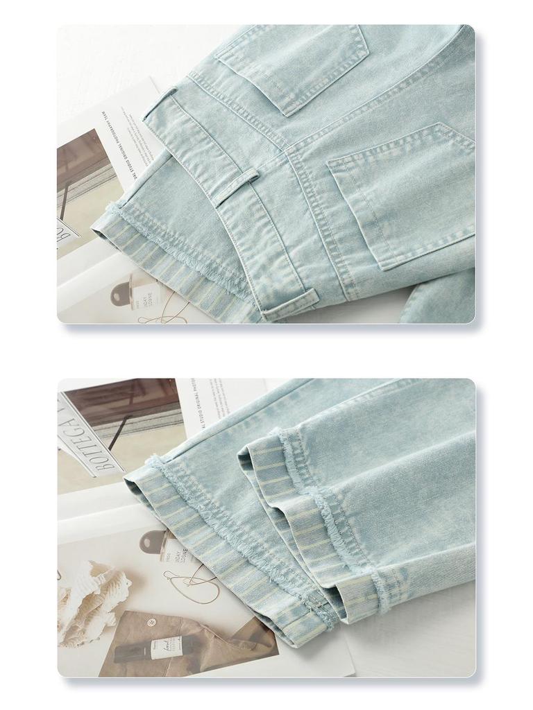 Light Green Women's Wide-Leg Jeans - 2025 Spring/Autumn Relaxed Nine-Point Fit