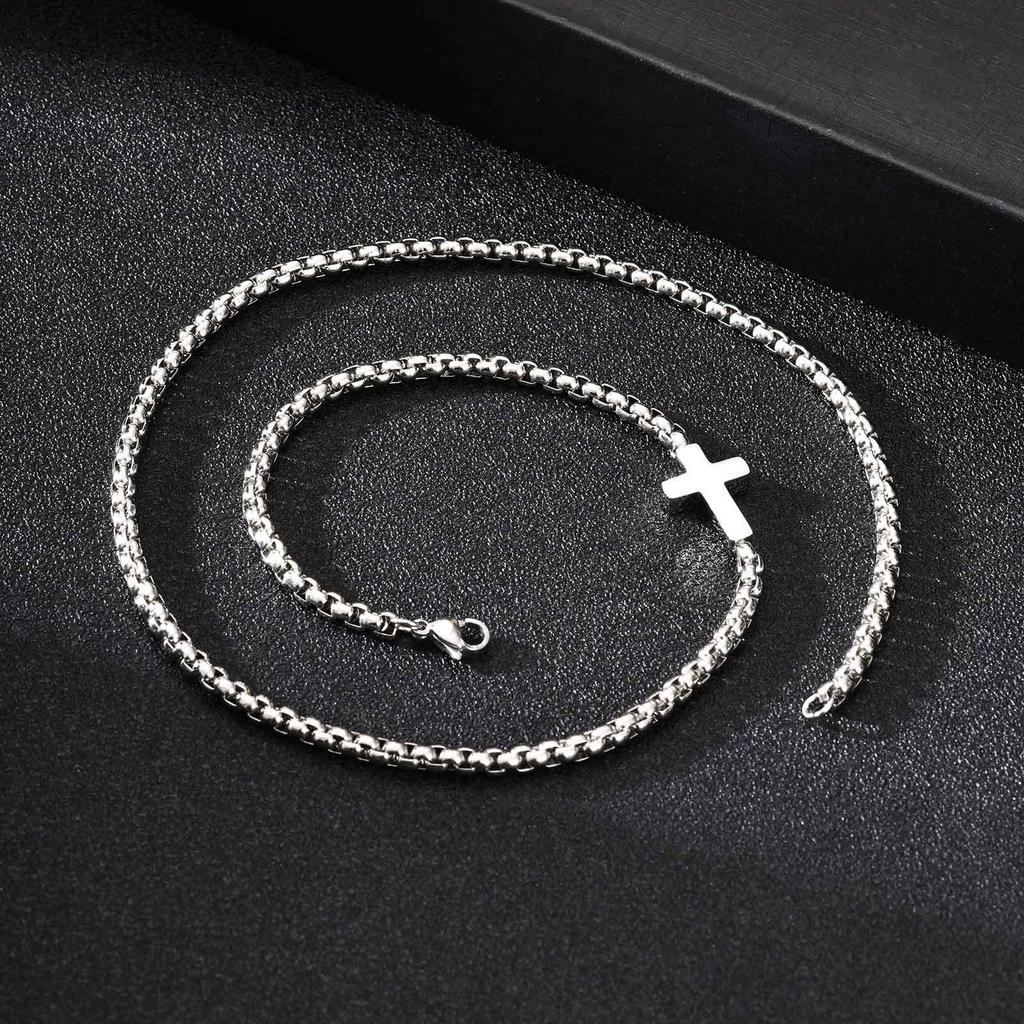 Vnox 50cm Stainless Steel Box Chain Necklace with Cross Pendant for Men Women, Hiphop Rock Jewelry Gifts for Birthday Christmas