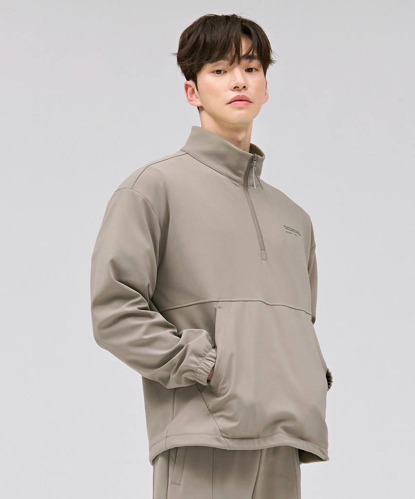 CHASECULT Men'S Tricot Brushed High-Neck Anorak T-Shirt - Beige