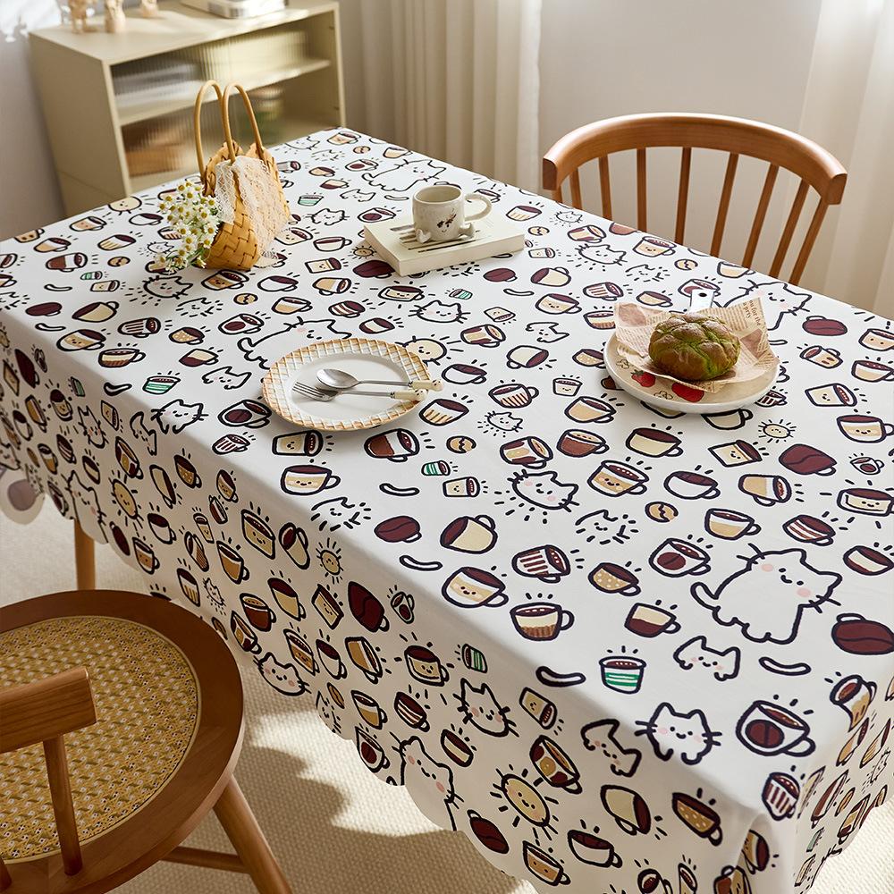 Tablecloth waterproof and oil-proof cartoon coffee cat cute student desk coffee table table mat dining table decorative cloth