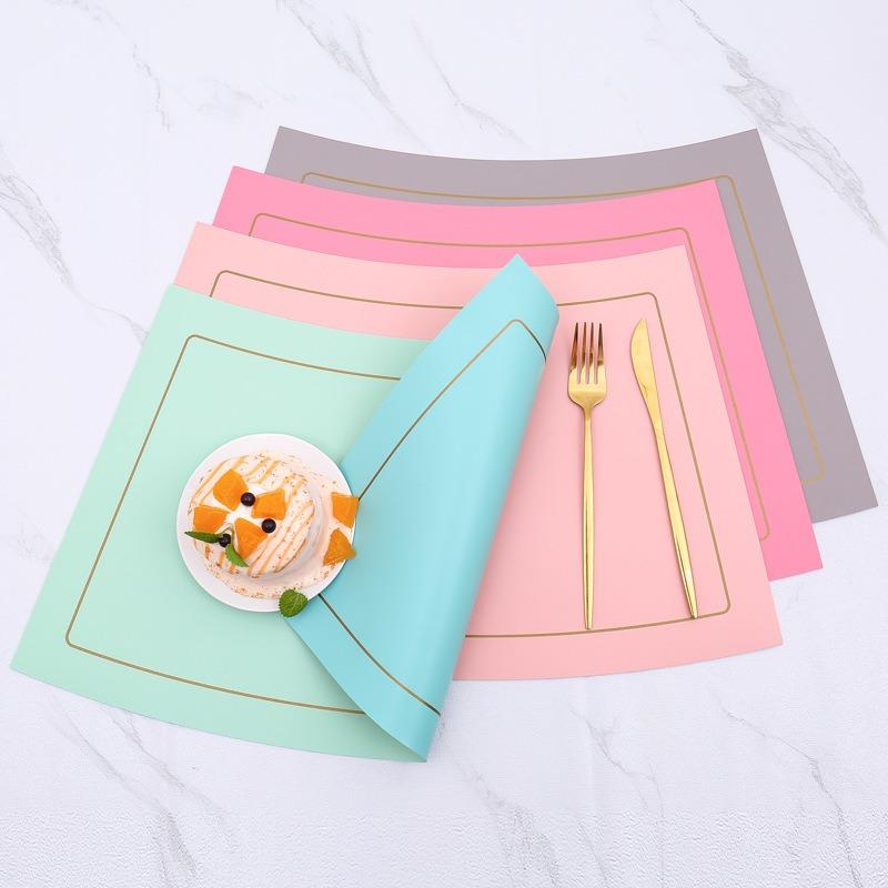 Fan Shaped Round Table Dining Mat, Leather PU Table Mat, Waterproof and Heat-insulating Mat, Hotel Western Dual Color Tableware Mat