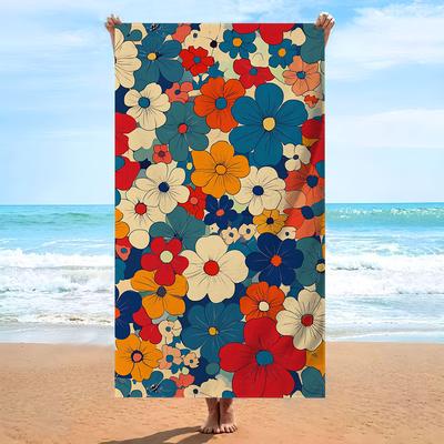 Retro Multicolor Floral Collage Beach Towel Vintage Flower Pattern For Summer Music Festival Outdoor Concert Decor Piece