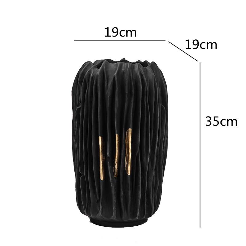 Harzvase Schwarz Gold Knittertextur Abstraktes Harzhandwerk Ornament Blumenarrangementszubehör Heimdekoration Vasen Töpfe