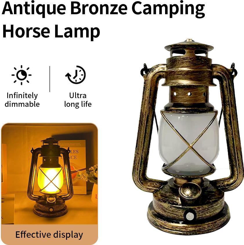 USB Rechargeable Retro LED Camping Light Hanging Tent Light Portable Horse Lantern Outdoor Kerosene 3 Lighting Modes Lighting