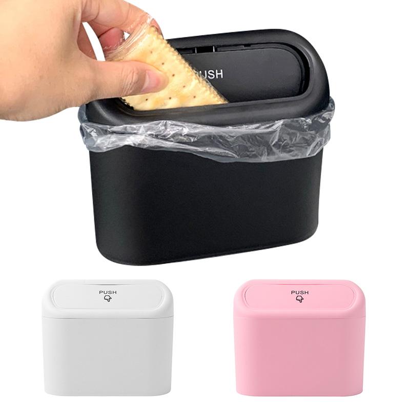 Universal Organizer Car Clamshell Trash Bin Hanging Vehicle Garbage Dust Case Storage Box Black ABS Square Pressing Trash Can