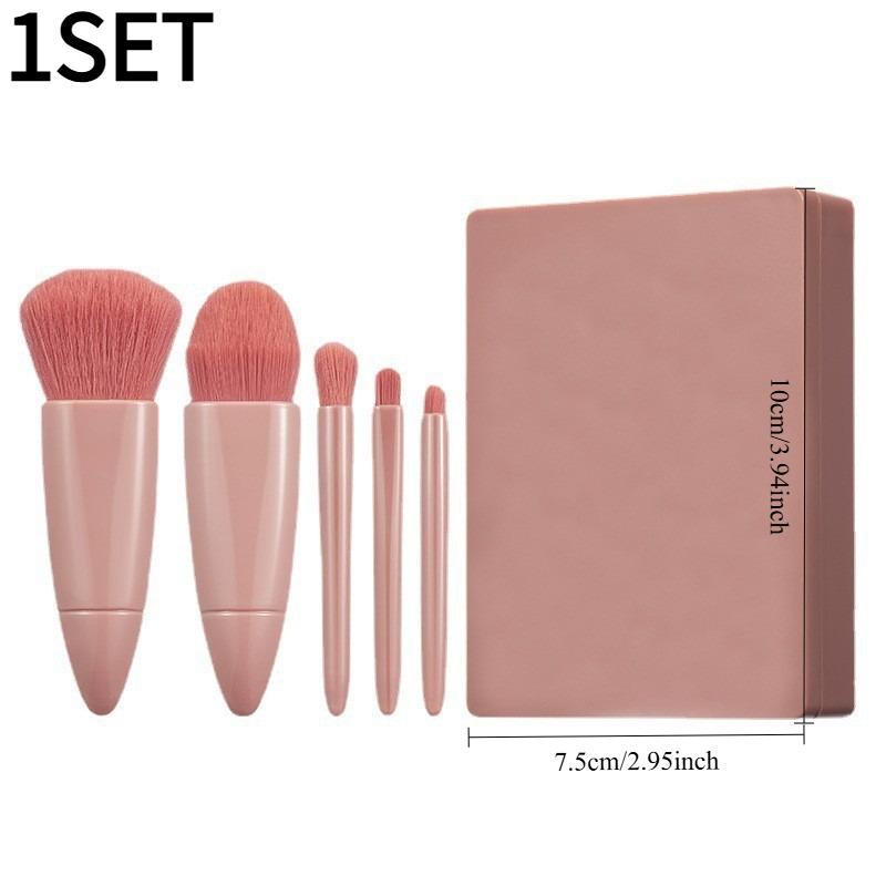 1SET/5PCS Square Mirror Case Makeup Brush with Mirror Mini Multi-function Portable Small Set Loose Powder Brush Foundation Brush