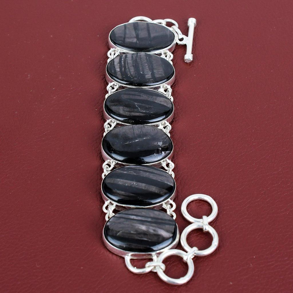 Hypersthene Gemstone Bracelet Antique Handmade Jewelry 925 Sterling Silver Bracelet Adjustable Chain Bracelet Women Bracelet Engagement Gift