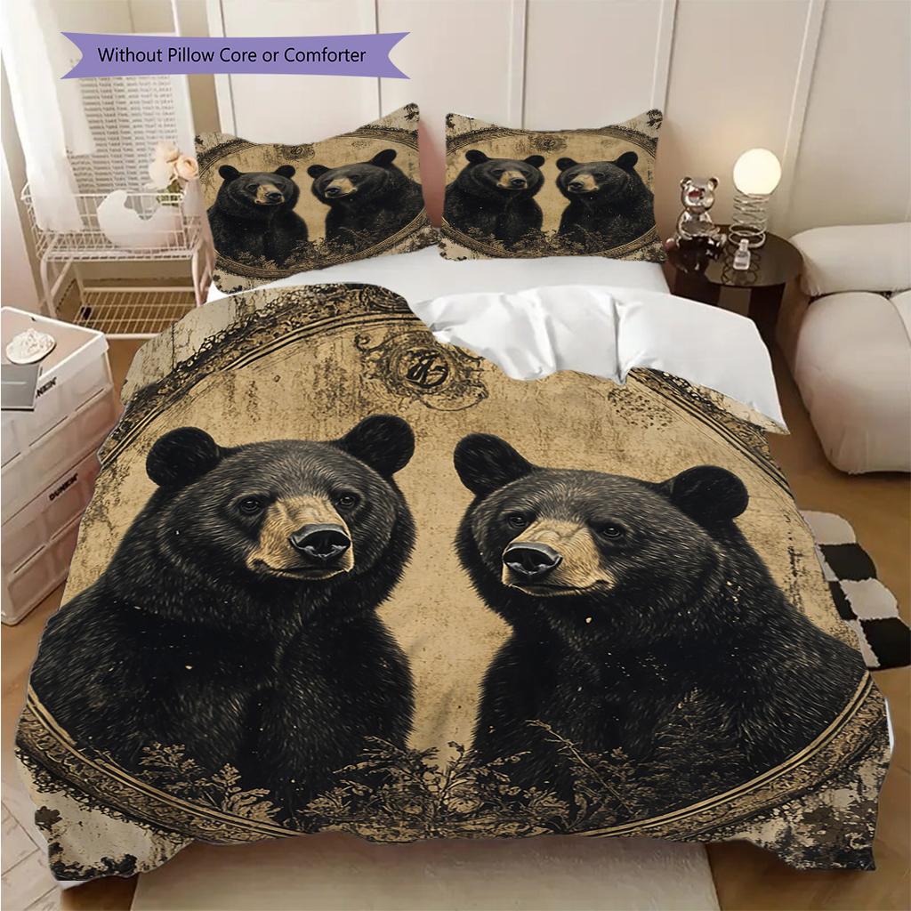 Black Bear Pattern Bedding Quilt Set Quilt Cover Pillowcase Home Decoration Birthday Gift (1 * duvet cover + 2 * pillowcase, without core)