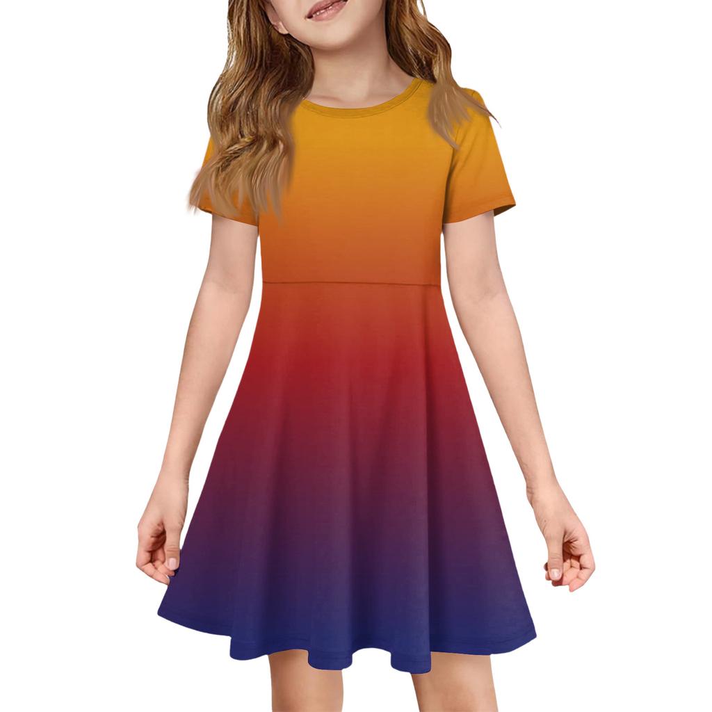 Girl Summer Dress Color & Print Short Sleeve Dress With Pocket Casual Dress Shorts Sleeve Party Dress Easter Day