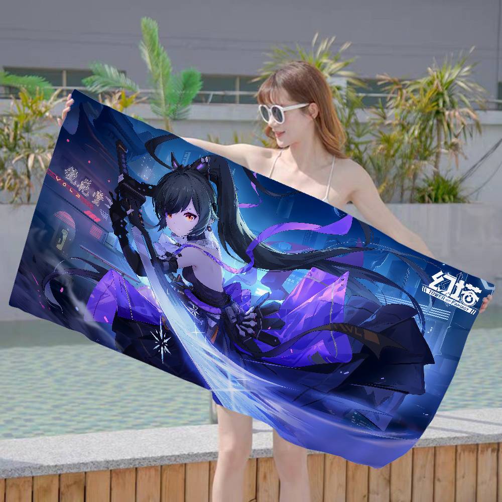 T-Tower Of Fantasy Cartoon Microfiber Blanket Quick Drying Beach Towels Oversized Printing Super Absorbent Pool Towel Blanket