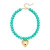 Adjustable Beaded Pendant Necklace with Rounded Resin Beads, Heart-Shaped Center Pendant, Extension Chain, and Lobster Clasp