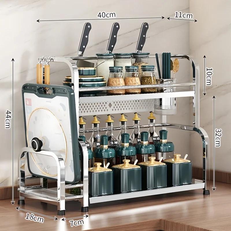 Kitchen Stainless Steel Storage Shelf Spice Seasoning Storage Rack Chopsticks Knife Holder Bar Organizer Home Kitchen Supplies