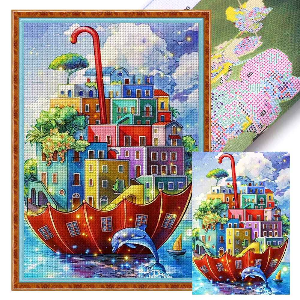 

Castle Printed Cross Stitch Kit 40x60cm DIY 11CT Thread Art Needlework Home Art