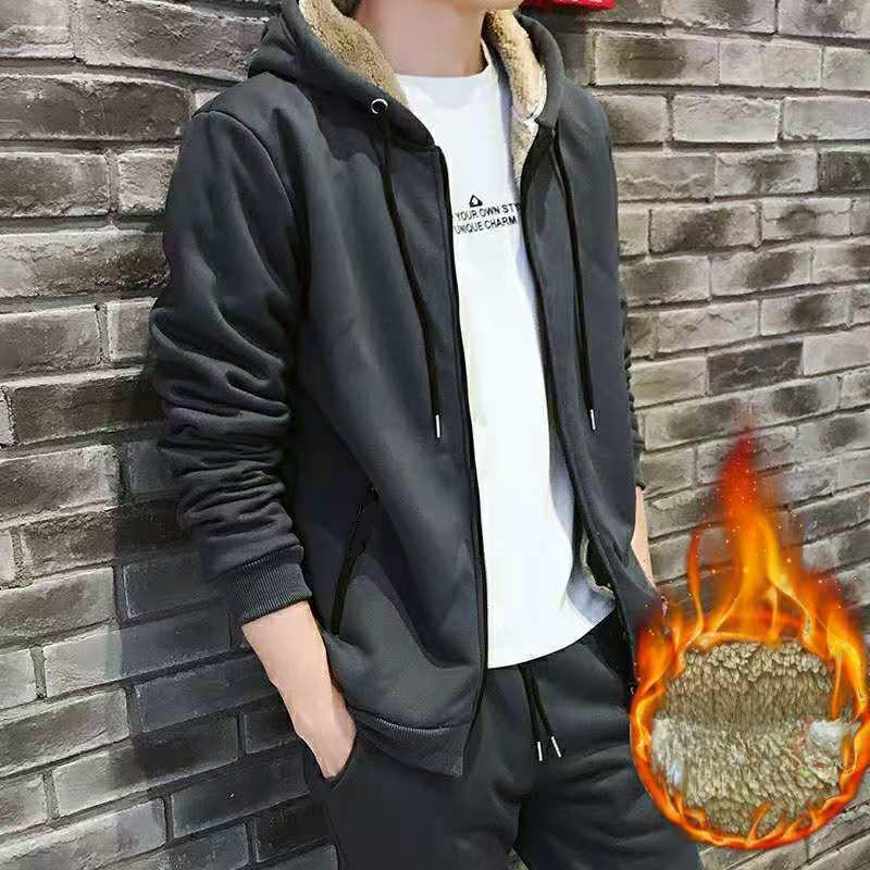 Gold Velvet Plus Velvet Thick Sweater Suit Men's Lamb Fleece Jacket Large Size Men's Two-piece Suit Men