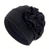 Turban Hat for Women, Side Flower Decor Head Wrap, Pure Color High Elasticity Turban Cap for Sensitive Scalp Postpartum Care Sleep