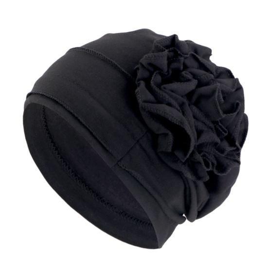 Turban Hat for Women, Side Flower Decor Head Wrap, Pure Color High Elasticity Turban Cap for Sensitive Scalp Postpartum Care Sleep